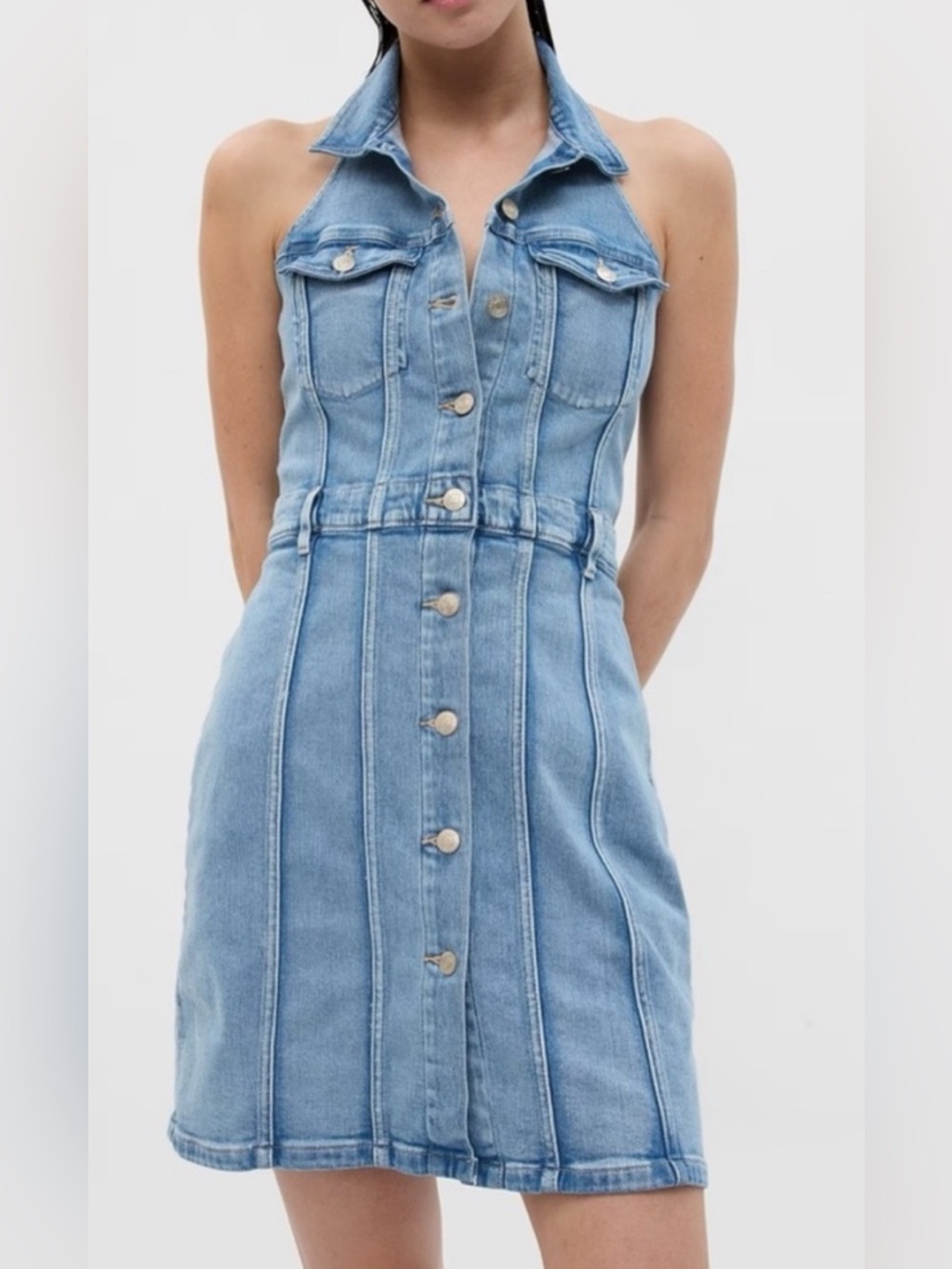 GAP Light Blue Denim Halter Mini Dress